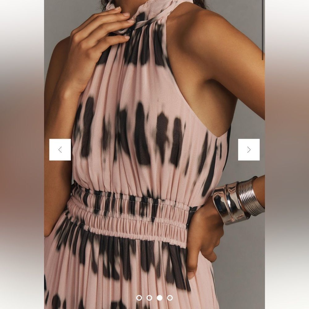 Anthropologie Somerset Maxi Halter Edition Ruffle Chiffon Neutral Motif L Nwt - Picture 3 of 7